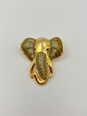 Vintage St. John SJ Gold Tone Enamel Elephant Brooch Pin